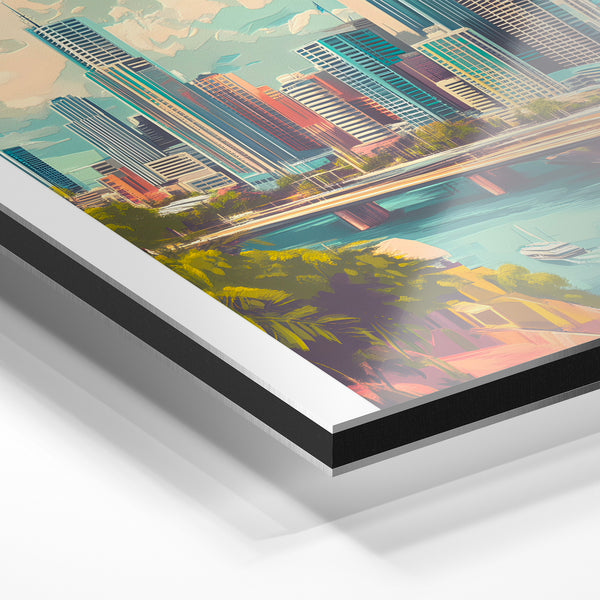 Affiche voyage Brisbane, ciel turquoise vintage — Aluminium Dibond relief 3D