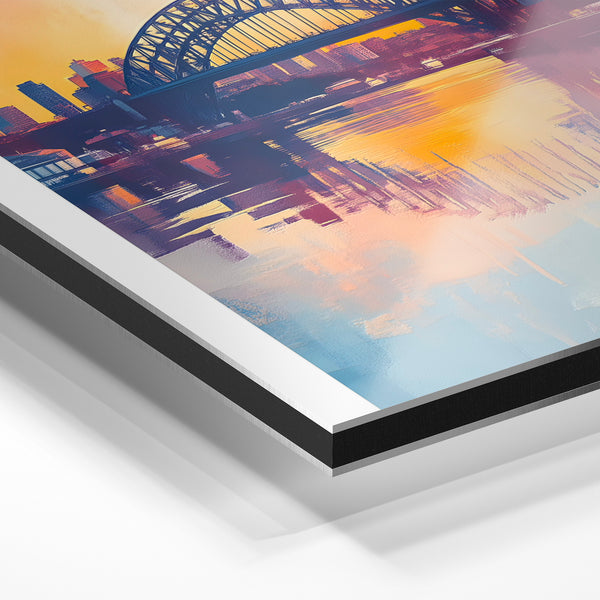 Pont iconique au coucher de soleil, affiche voyage vintage — Aluminium Dibond relief 3D