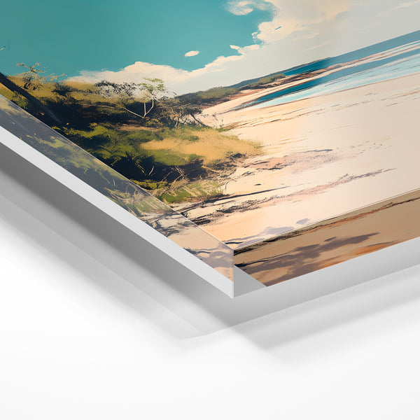 Plage de Darwin, affiche voyage rétro bleu et beige — Verre acrylique