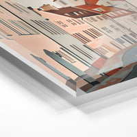 Gros plan de la matière : le tirage sous verre acrylique, tranche transparente visible.