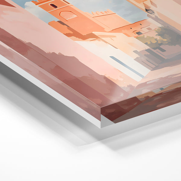 Ruelle de Fez, affiche terracotta et bleu — Verre acrylique