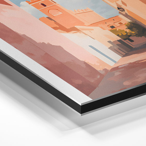 Ruelle de Fez, affiche terracotta et bleu — Aluminium Dibond