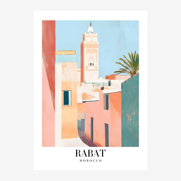 Rabat terracotta et bleu – Affiche de voyage — Toile sur châssis