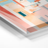 Gros plan de la matière : le tirage sous verre acrylique, tranche transparente visible.