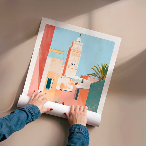 Rabat terracotta et bleu – Affiche de voyage — Poster HP mat