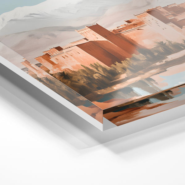 Quarzazate, affiche voyage terracotta et bleu — Verre acrylique