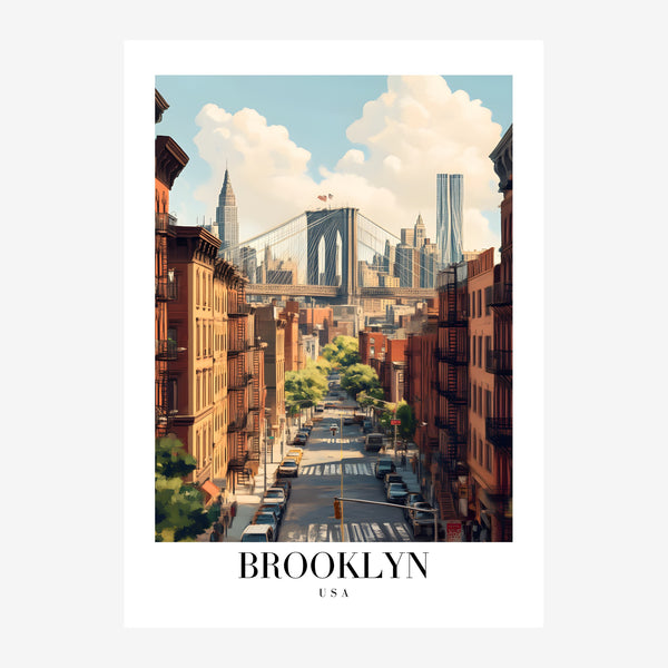 Vue sur Brooklyn et ses ponts, affiche vintage — Toile sur châssis