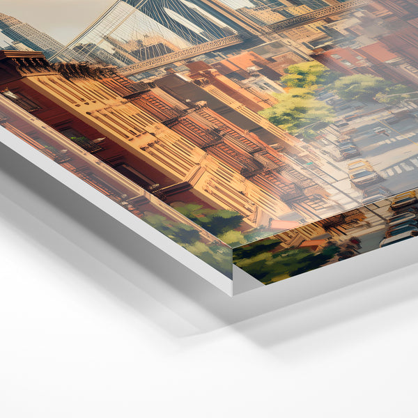 Vue sur Brooklyn et ses ponts, affiche vintage — Verre acrylique