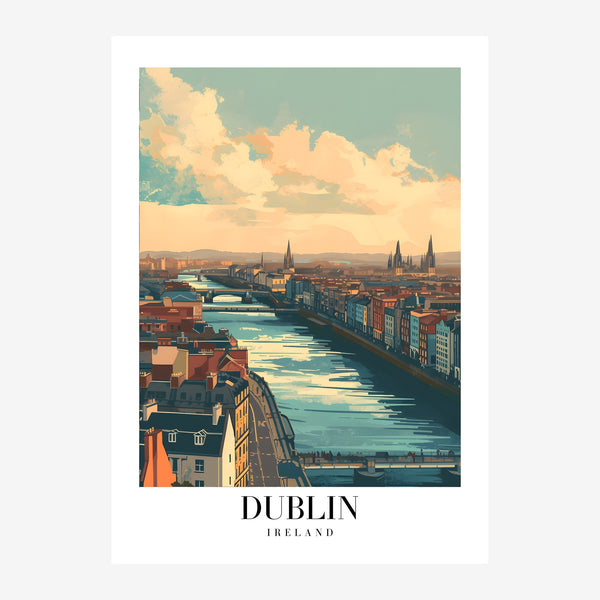 Affiche Dublin vintage bleu et terracotta — Toile sur châssis