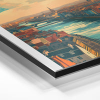 Gros plan de la matière : le tirage contrecollé sur aluminium Dibond mat, tranche visible.