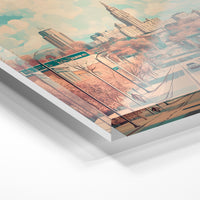 Gros plan de la matière : le tirage sous verre acrylique, tranche transparente visible.