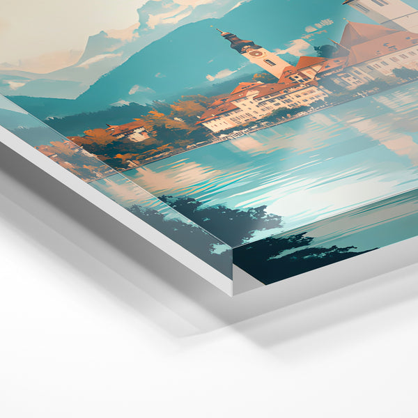 Lucerne : affiche de voyage bleu et beige — Verre acrylique