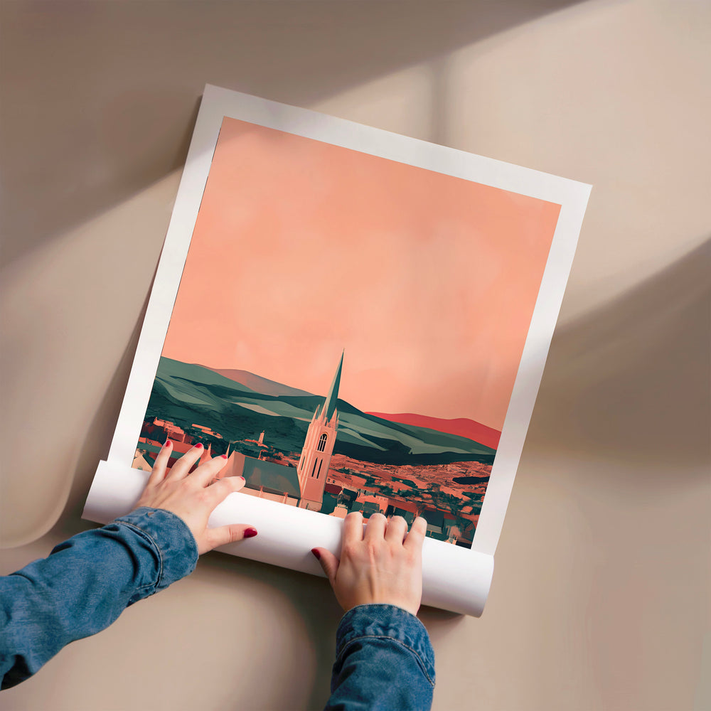 L'impression présentée en poster, sans encadrement, sur un mur neutre.