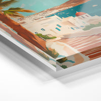 Gros plan de la matière : le tirage sous verre acrylique, tranche transparente visible.