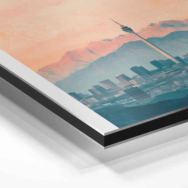 Affiche Teheran, skyline et montagne au coucher — Aluminium Dibond