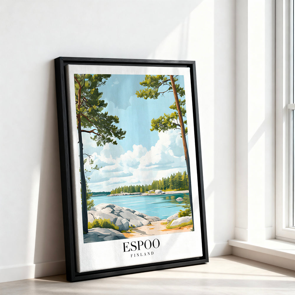 Le tableau accroché en situation dans un intérieur meublé.