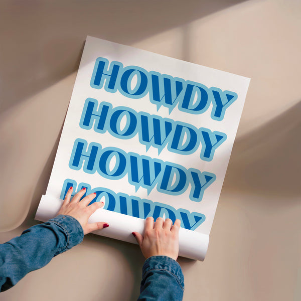 Affiche typographique pop-art bleu et blanc Howdy — Poster HP mat