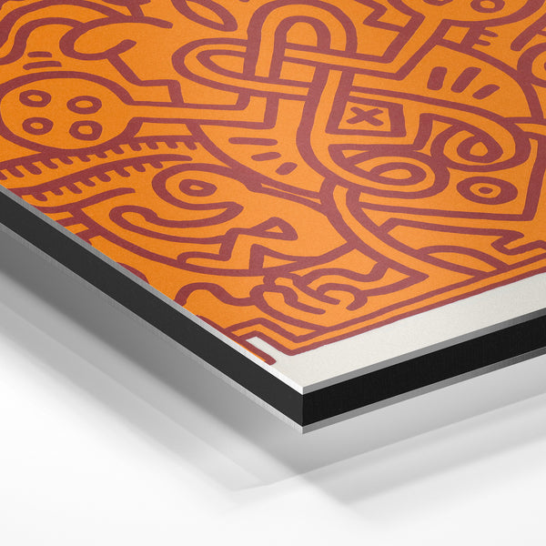Abstraction géométrique ocre et marron, line art épuré — Aluminium Dibond
