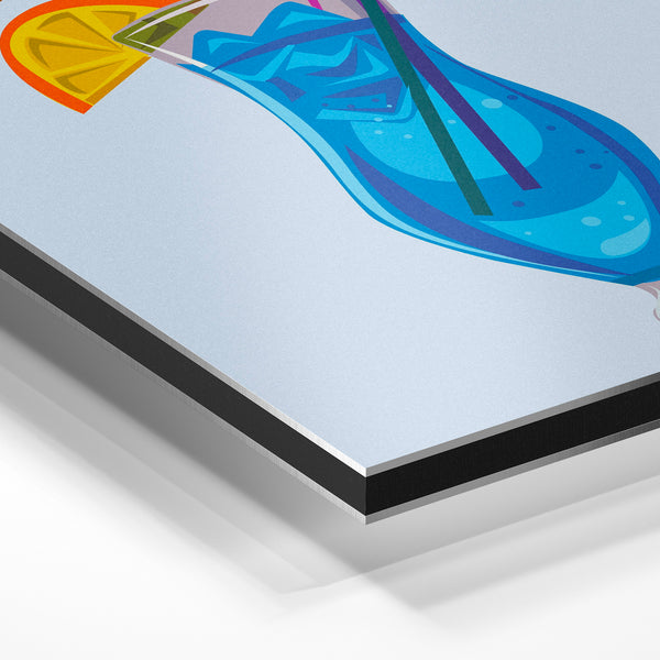 Cocktail bleu tropical pop art, affiche colorée — Aluminium Dibond