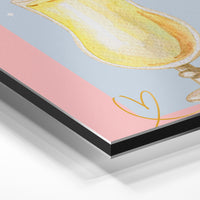 Gros plan de la matière : le tirage contrecollé sur aluminium Dibond mat, tranche visible.