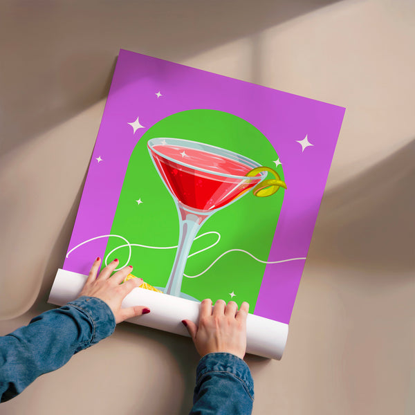 Cosmopolitan violet et vert, affiche cocktail pop art — Poster HP mat