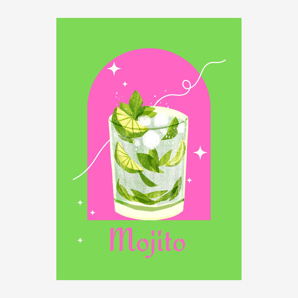 Affiche Mojito pop art vert et rose vibrant — Toile sur châssis