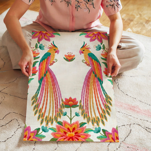 Perroquets et fleurs exotiques en symétrie — Poster HP mat