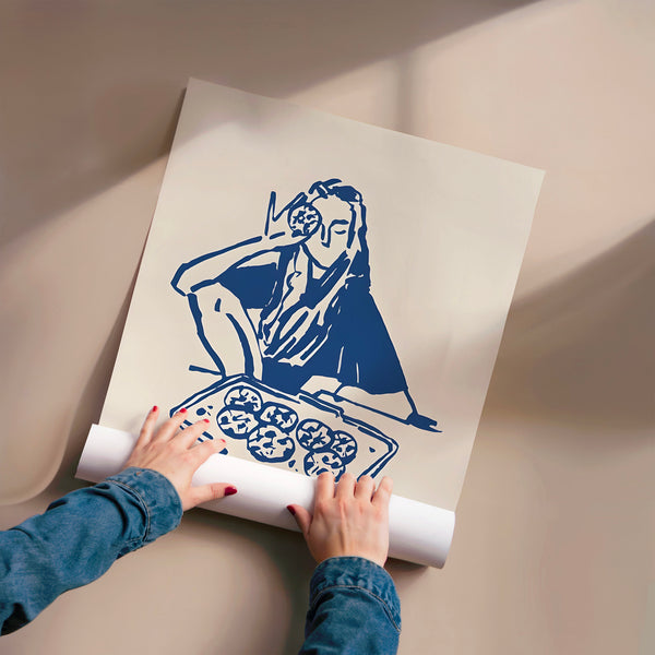 Bon appétit ! Affiche line art bleu et beige — Poster HP mat