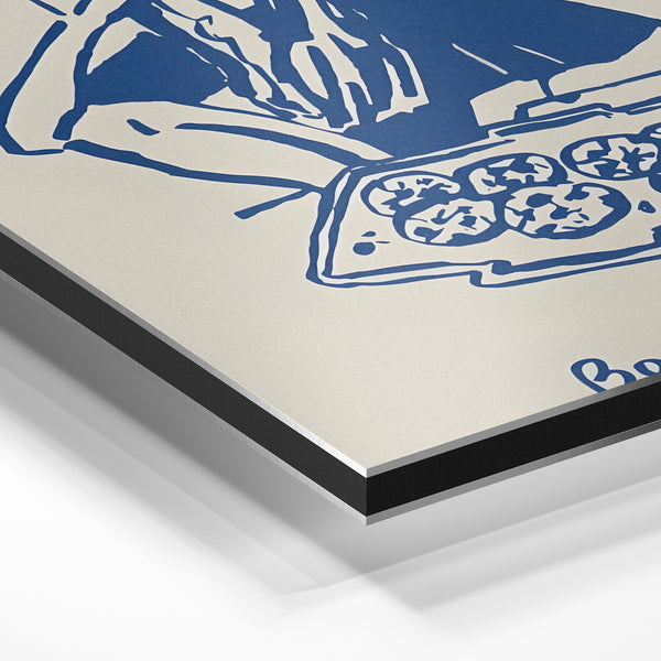 Bon appétit ! Affiche line art bleu et beige — Aluminium Dibond